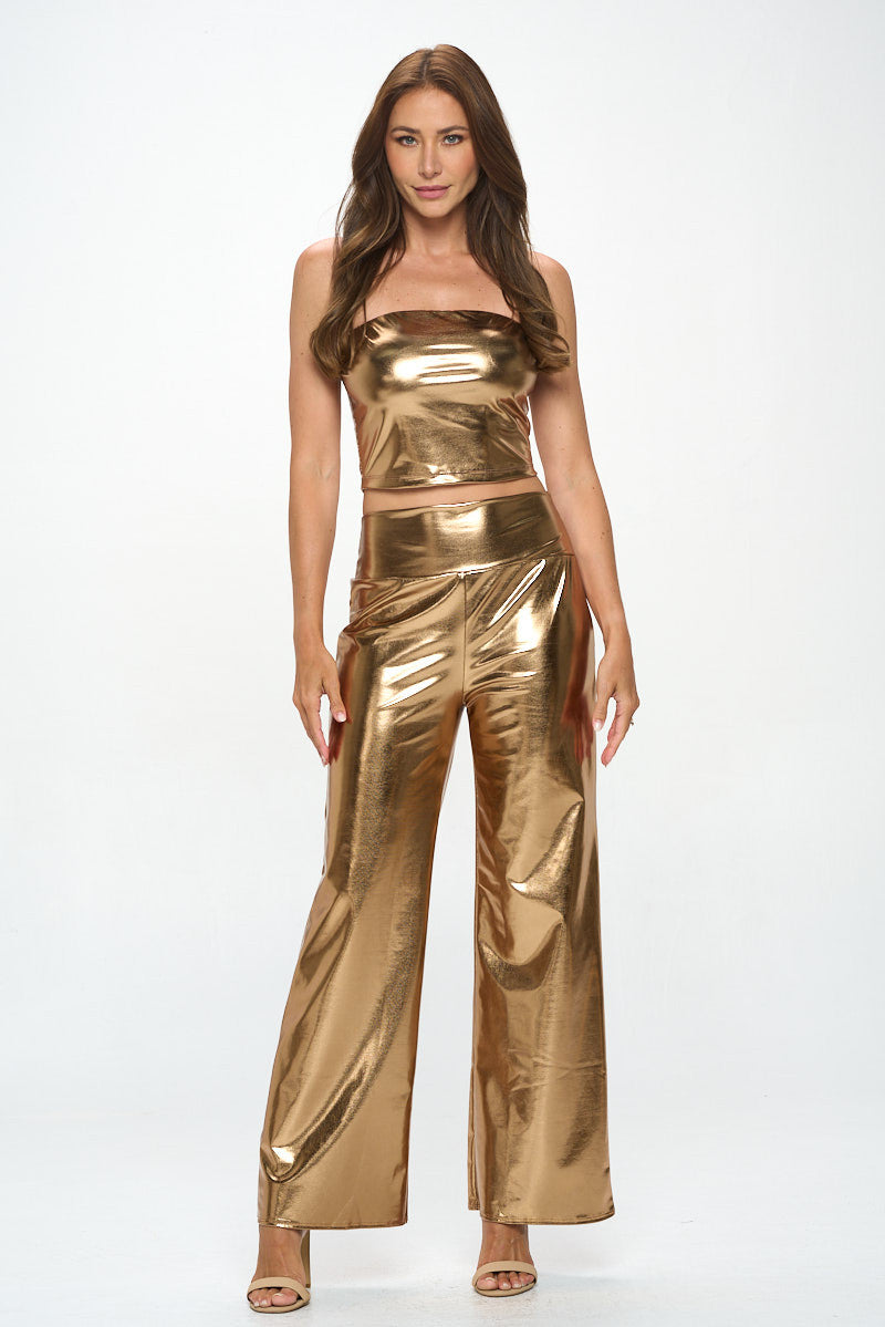 Metallic Tube Crop Top with Elastic Band